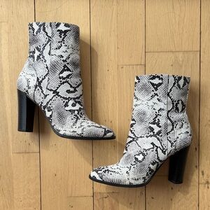 Snake-Print Block Heel 3.5” Ankle Boots